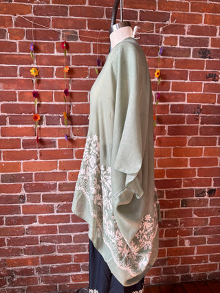 Pistachio Embroidered Boho Kimono Layer