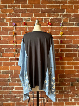 Daisy Dolly Parton Inspired Blue Embroidered Poncho