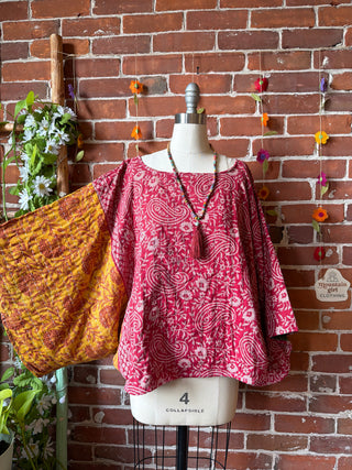 OOAK Summer Collection - Reversible Cosmic Drift Kantha Poncho Top - 2 Tops in 1