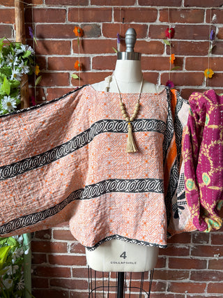 OOAK Summer Collection - Reversible Cosmic Drift Kantha Poncho Top - 2 Tops in 1!