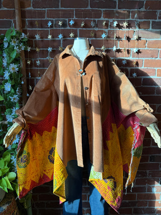 OOAK Autumn Collection- Birdsong Kantha Corduroy Wing Style Poncho Jacket