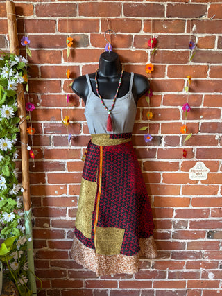 Size Small-Large Reversible Upcycled Sari Silky Wrap Skirt - Fair Trade Made