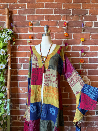 Falling Leaves Patchwork Bell Sleeve Kimono - Fair Trade Made - Multiple Sizes Available