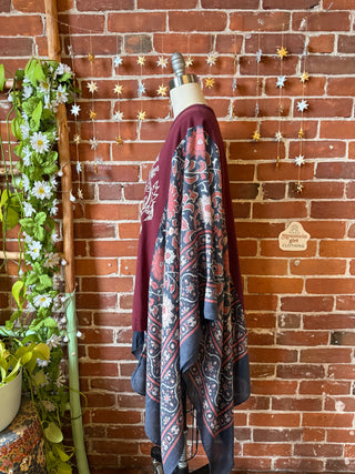 Grateful Dead Burgundy Navy Boho Hi Lo Poncho Top