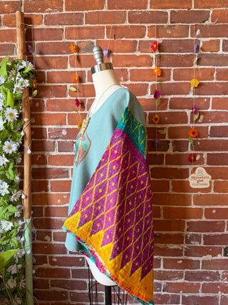 OOAK Summer Collection- Upcycled New Engand Aquarium Kantha Dolman Sleeve Top
