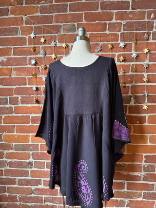 Paisley Artemis Batik Poncho Top - Purple/Black