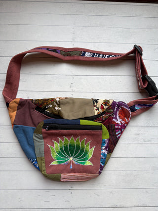 Embroidered Lotus Patchwork Fanny Pack - One Of A Kind