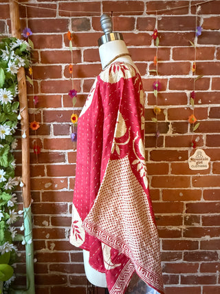 OOAK Autumn Collection - Reversible Cosmic Drift Kantha Poncho Top with Luna Butterfly- 2 Tops in 1