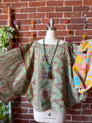 OOAK Spring Collection - Reversible Cosmic Drift Kantha Poncho Top - 2 Tops in 1