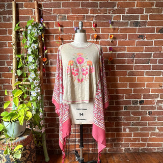 OOAK Autumn Collection - Harden Flowers Boho Hi Lo Poncho Top