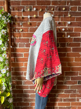 OOAK Autumn Collection - Upcycled Flower Patchwork Trapeze Style Bell Sleeve Kantha Top 🌼