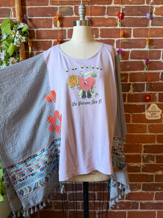 OOAK Autumn Collection- Upcycled Bad Bunny Inspired Embroidered Poncho Tee
