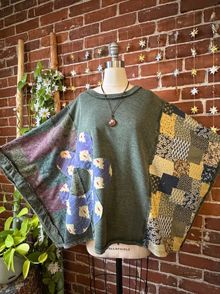 OOAK Autumn Collection - Upcycled Flower Patchwork Poncho Style Top 🌼