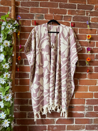 Pink Sky Fringe Ruana Kimono - 100% Cotton