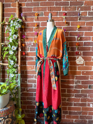 Summer Dreams 100% Sari Silk Robe Kimono w/ Pockets + Belt - Fair Trade Made