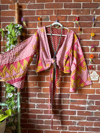 Plus Size Nova Kantha Reversible Bell Sleeve Wrap Top- 100% Cotton - Fair Trade Made