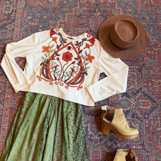 Cotton Mystical Eye Flower Cropped Tee - Fair Trade Made