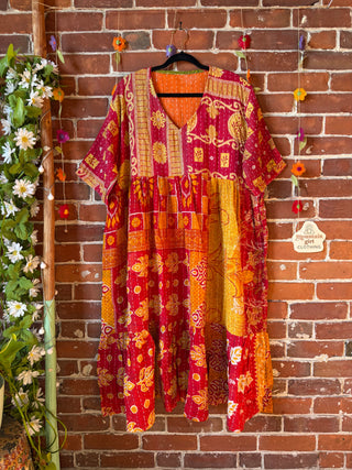 Coffee In The Morning Kantha Dress - Fits up to 3X - 100% Cotton- Fair Trade Made