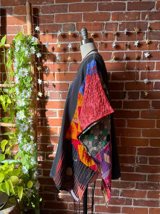 OOAK Winter Collection- Upcycled Stevie Silver Sprints Inspired Kantha Poncho Tee