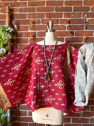 OOAK Spring Collection - Reversible Cosmic Drift Kantha Poncho Top - 2 Tops in 1