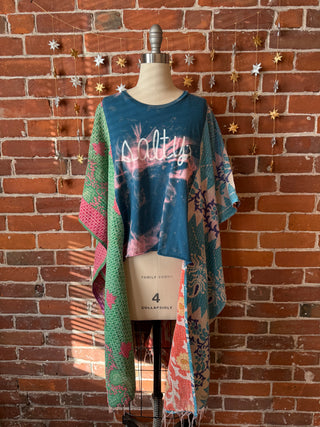 Upcycled Salty Cape Cod Tie Dye Hi Lo Kantha Poncho Top