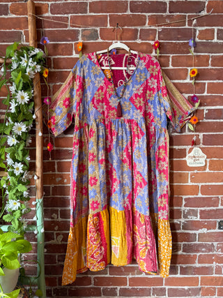 Coffee In The Morning Kantha Dress - Fits up to 3X - 100% Cotton- Fair Trade Made