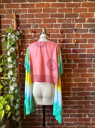 OOAK Autumn Collection - Upcycled Flowy Cropped Hi Lo Tie Dye Poncho Top