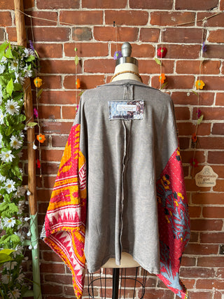 OOAK Spring Collection - Upcycled Flower Patchwork Kantha Poncho Top 🌼