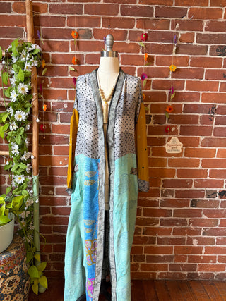 Summer Dreams 100% Sari Silk Robe Kimono w/ Pockets + Belt - Fair Trade Made