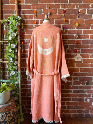 Salmon Pink Eye+Moon 100% Cotton Kimono Robe  - Fair Trade Made