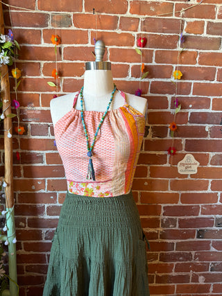 Size 14-20 In Bloom Reversible Kantha Halter Top - 100% Cotton - Fair Trade Made