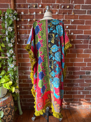 Sierra Dreams Upcycled Cotton Kantha Poncho Tunic Top with Pockets