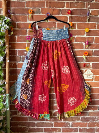 Coffee In The Morning Kantha Ruffle Wide Leg Lounge Pants - Fits up to 2X - Fair Trade Made