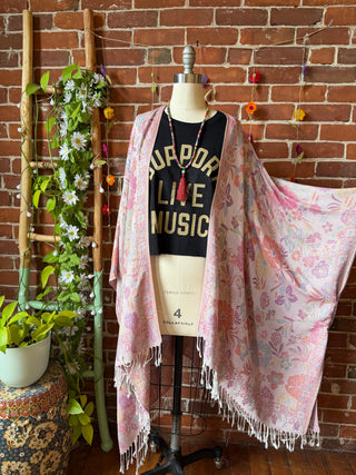 Bright Wildflower Goddess Flowy Woven Fringe Kimono Ruana - Made In Canada