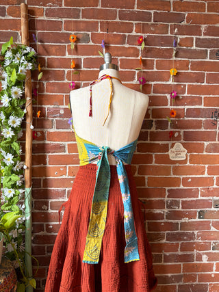 In Bloom Reversible Kantha Halter Top - 100% Cotton - Fair Trade Made - “Plus” Size