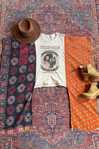 Kantha Fabric Upcycled Waylon Jennings + Willie Nelson Inspired Hi Lo Poncho Top
