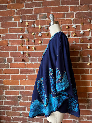 Paisley Artemis Batik Poncho Top - Ocean Blue