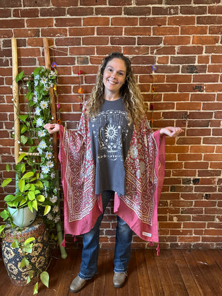 Celestial Sun Moon Stars Hybrid Boho Hi Lo Poncho Top