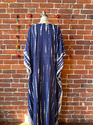 Laila Tie Dye Adjustable Kaftan Dress Navy