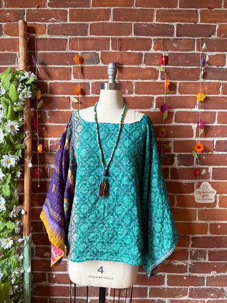 OOAK Summer Collection - Reversible Cosmic Drift Kantha Poncho Top - 2 Tops in 1