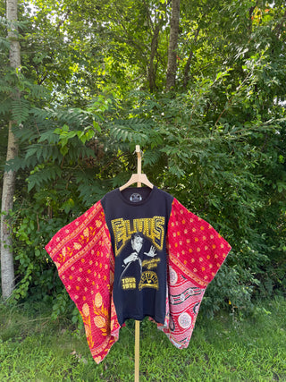 OOAK Summer Collection- Upcycled Elvis Kantha Poncho Tee