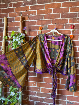 Plus Nova Upcycled Sari Cropped Wrap Top- 100% Silk- Fair Trade Made