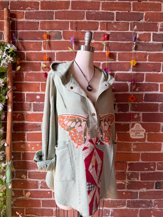OOAK Summer Collection- Upcycled Dolly Parton Patchwork Butterfly Hoodie Size M/L