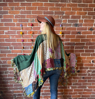 Autumn Skies Flowy Patchwork Poncho Tunic