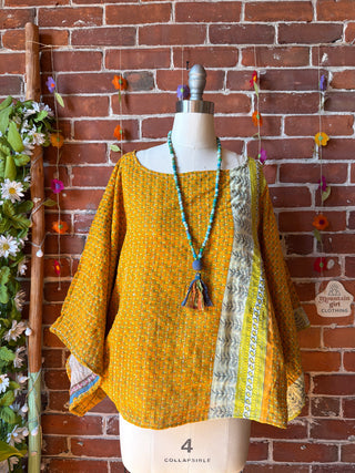 OOAK Summer Collection - Reversible Cosmic Drift Kantha Poncho Top - 2 Tops in 1