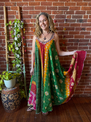 Coffee In The Morning Midi Kantha Summer Dress With Pockets - Fits up to 2X