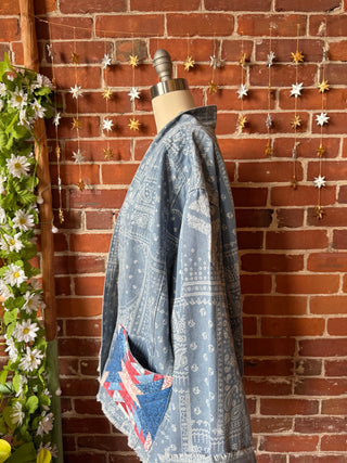 OOAK Winter Collection - Oversized Paisley Soft Wash Denim Upcycled Patchwork Jacket