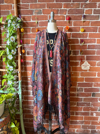 Wildflower Goddess Flowy Woven Fringe Kimono Ruana - Made In Canada