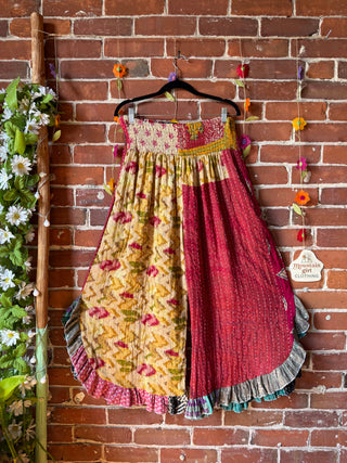 Coffee In The Morning Kantha Ruffle Wide Leg Lounge Pants - Fits up to 2X - Fair Trade Made