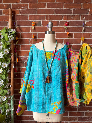 OOAK Summer Collection - Reversible Cosmic Drift Kantha Poncho Top - 2 Tops in 1